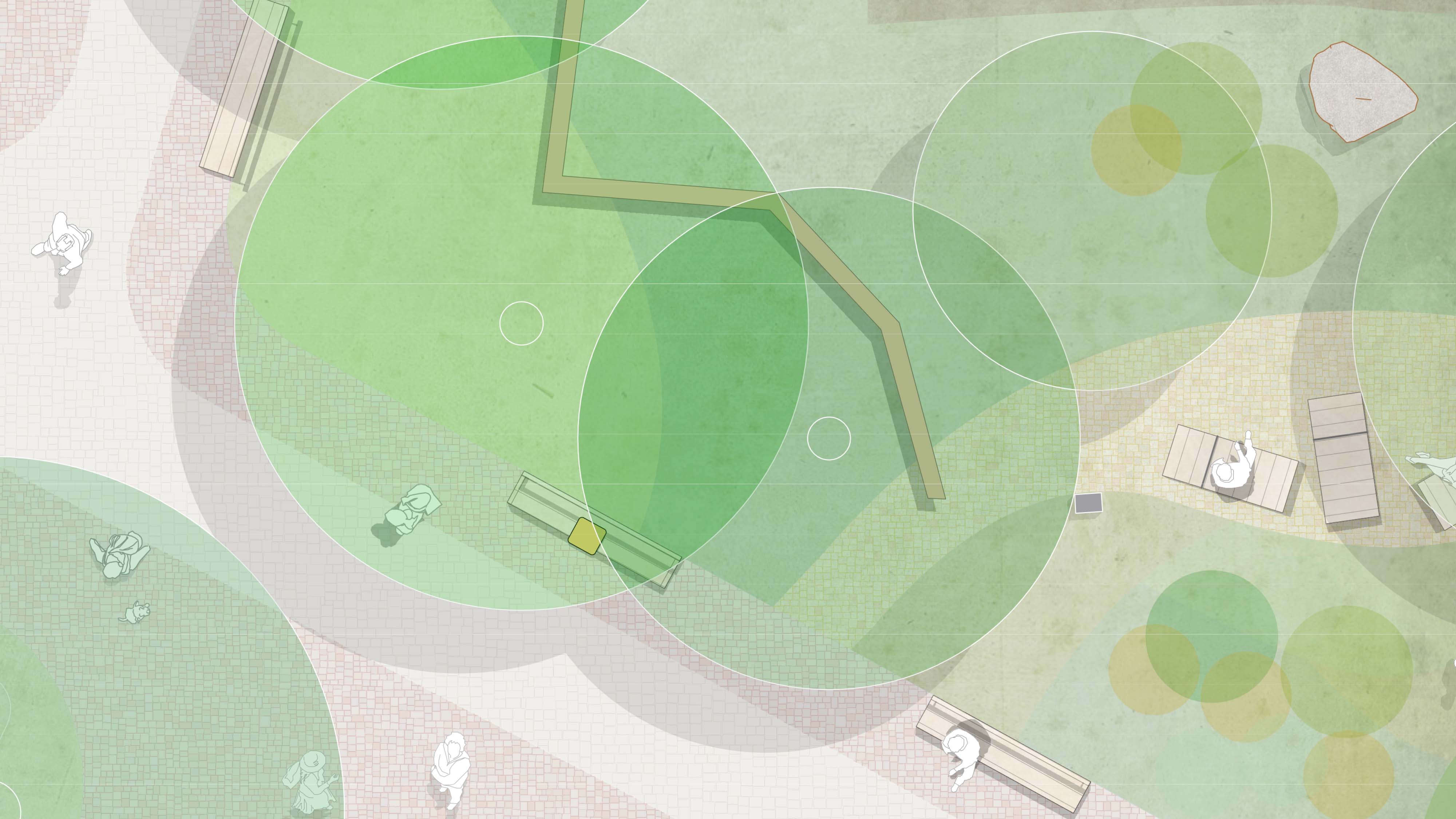 Spiel und Bewegung in kreativen Pausen ist ein Ziel, das durch die Gestaltung besonderer Elemente innerhalb der Vegetationsräume des urbanen Waldes erfüllt wird.